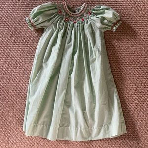 Toddler girls smocked green plaid dress